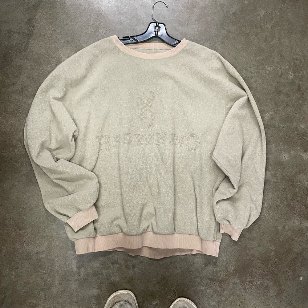 Browning Men's Beige Sweater Browning tan fleece crewneck  fuzzy  Size L vintage